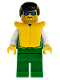 Minifig No: pck016  Name: Jacket Green with 2 Large Pockets - Green Legs, Black Male Hair, Life Jacket