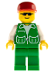 Minifig No: pck017  Name: Jacket Green with 2 Large Pockets - Green Legs, Red Cap, Black Sunglasses