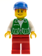 Minifig No: pck024  Name: Jacket Green with 2 Large Pockets - Red Legs, Blue Cap