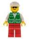 Minifig No: pck025  Name: Jacket Green with 2 Large Pockets - Red Legs, White Cap
