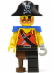Minifig No: pi023  Name: Pirate Shirt with Knife, Black Leg with Peg Leg, Black Pirate Hat with Skull, Blue Epaulettes