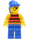 Minifig No: pi028  Name: Pirate Red / Black Stripes Shirt, Blue Legs, Blue Bandana