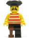 Minifig No: pi038  Name: Pirate Red / White Stripes Shirt, Black Leg with Peg Leg, Black Pirate Triangle Hat