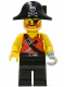 Minifig No: pi078  Name: Pirate Shirt with Knife, Black Legs, Black Pirate Hat with Skull