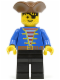 Minifig No: pi080  Name: Pirate Blue Jacket, Black Legs, Brown Pirate Triangle Hat, Black Hair