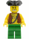 Minifig No: pi097  Name: Pirate Vest and Anchor Tattoo, Green Legs, Tricorne Hat