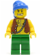 Minifig No: pi107  Name: Pirate Vest and Anchor Tattoo, Green Legs, Blue Bandana, Gold Tooth