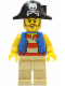Minifig No: pi141  Name: Pirate Blue Vest, Tan Legs, Bicorne Hat with Skull, Long Brown Moustache