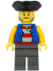 Minifig No: pi186  Name: Pirate - Black Pirate Triangle Hat, Blue Vest, Dark Bluish Gray Legs