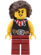 Minifig No: pi200  Name: Pirate - Female, Black Top with Red and White Striped Bandana, Dark Red Legs, Dark Brown Hair