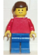 Minifig No: pln016  Name: Plain Red Torso with Red Arms, Blue Legs, Brown Male Hair