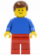 Minifig No: pln023  Name: Plain Blue Torso with Blue Arms, Red Legs, Brown Male Hair