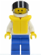 Minifig No: pln036  Name: Plain White Torso with White Arms, Blue Legs, White Helmet, Black Visor, Life Jacket