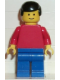 Minifig No: pln050  Name: Plain Red Torso with Red Arms, Blue Legs, Black Male Hair
