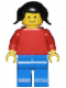Minifig No: pln058  Name: Plain Red Torso with Red Arms, Blue Legs, Black Pigtails Hair