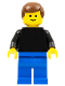 Minifig No: pln068  Name: Plain Black Torso with Black Arms, Blue Legs, Brown Male Hair