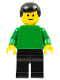 Minifig No: pln091  Name: Plain Green Torso with Green Arms, Black Legs, Black Male Hair