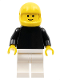 Minifig No: pln114  Name: Plain Black Torso with Black Arms, White Legs, Yellow Helmet