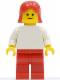 Minifig No: pln115  Name: Plain White Torso with White Arms, Red Legs, Red Female Hair