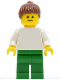 Minifig No: pln147  Name: Plain White Torso with White Arms, Green Legs, Reddish Brown Ponytail Hair