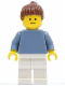 Minifig No: pln161  Name: Plain Sand Blue Torso with Sand Blue Arms, White Legs, Reddish Brown Hair with Ponytail