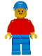 Minifig No: pln196  Name: Plain Red Torso with Red Arms, Blue Legs, Blue Cap