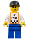 Minifig No: rac028as  Name: F1 - Cameraman - Brown Hair, Orange Vest with Stickers