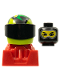 Minifig No: rac091  Name: Racer, Black Balaclava, Lime Helmet with Pattern, Red Body