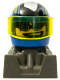 Minifig No: rac092  Name: Racer, Blue Sunglasses, Blue Helmet with Pattern, Dark Gray Body