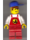Minifig No: rep004  Name: Repair - Overalls Red with Wrench Pattern, Red Legs, Blue Cap