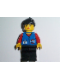 Minifig No: res010  Name: Coast Guard City Center - Red Collar & Arms, Black Legs, Black Ponytail Hair