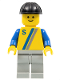 Minifig No: s003  Name: 'S' - Yellow with Blue / Gray Stripe, Light Gray Legs, Black Construction Helmet