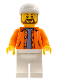 Minifig No: sc040  Name: Hot Dog Vendor - Orange Jacket Hoodie over Medium Blue Sweater, White Legs, White Short Bill Cap, Beard