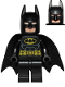 Minifig No: sh0016b  Name: Batman - Black Suit with Yellow Belt and Crest (Type 2 Cowl, Spongy Tear-Drop Neck Cut Cape)