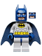 Minifig No: sh0025a  Name: Batman - Light Bluish Gray Suit with Yellow Belt and Crest, Dark Blue Mask and Cape  (Type 2 Cowl)