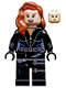 Minifig No: sh0035  Name: Black Widow - Black Jumpsuit, Dark Orange Mid-Length Hair, Printed Legs, Black Hands