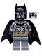 Minifig No: sh0162  Name: Batman - Dark Bluish Gray Suit, Gold Belt, Black Hands, Spongy Cape, Scuba Mask Head