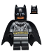 Minifig No: sh0204  Name: Batman - Dark Bluish Gray Suit, Gold Belt, Black Hands, Spongy Cape, Black Boots