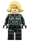 Minifig No: sh0494  Name: Black Widow - Black Jumpsuit, Bright Light Yellow Short Hair, Printed Legs