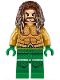 Minifig No: sh0525  Name: Aquaman - Dark Brown Long Hair, Green Legs