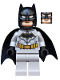 Minifig No: sh0552  Name: Batman - Light Bluish Gray Suit with Gold Belt, Black Crest, Mask and Cape (Type 3 Cowl)