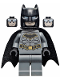 Minifig No: sh0589a  Name: Batman - Dark Bluish Gray Suit with Gold Outline Belt and Crest, Mask and Cape (Type 3 Cowl, Spongy Cape)