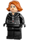 Minifig No: sh0851  Name: Black Widow - Black Jumpsuit, Dark Orange Short Hair, Plain Legs, Printed Arms