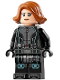 Minifig No: sh0881  Name: Black Widow - Black Jumpsuit, Dark Orange Short Hair, Printed Legs, Metallic Light Blue Trim