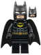 Minifig No: sh0886  Name: Batman - Black Suit, Gold Belt, Cowl with White Eyes, Smirk / Goggles and Frown