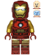 Minifig No: sh0910  Name: Iron Man - Dark Red and Gold Armor, Round Arc Reactor, Pearl Gold Arms, One Piece Helmet