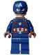 Minifig No: sh0973  Name: Captain America - Dark Blue Suit, Reddish Brown Hands, Helmet, Reddish Brown Neck Bracket