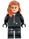 Minifig No: sh1012  Name: Black Widow - Black Jumpsuit, Dark Orange Mid-Length Hair, Printed Legs, Black Hands, Dark Brown Eyebrows