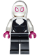 Minifig No: sh1030  Name: Ghost-Spider / Spider-Gwen (Gwen Stacy) - Black Legs, White Basic Smooth Hood, Magenta Hands