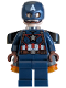 Minifig No: sh1056  Name: Captain America - Dark Blue Suit with Reddish Brown Belt and Harness, Reddish Brown Hands, Jet Pack